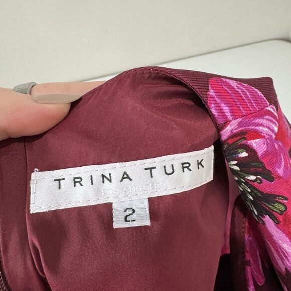 Trina Turk Womens Dress 2 Pink Splendid Floral Flare Sleeve Cocktail Romantic - Picture 14 of 16